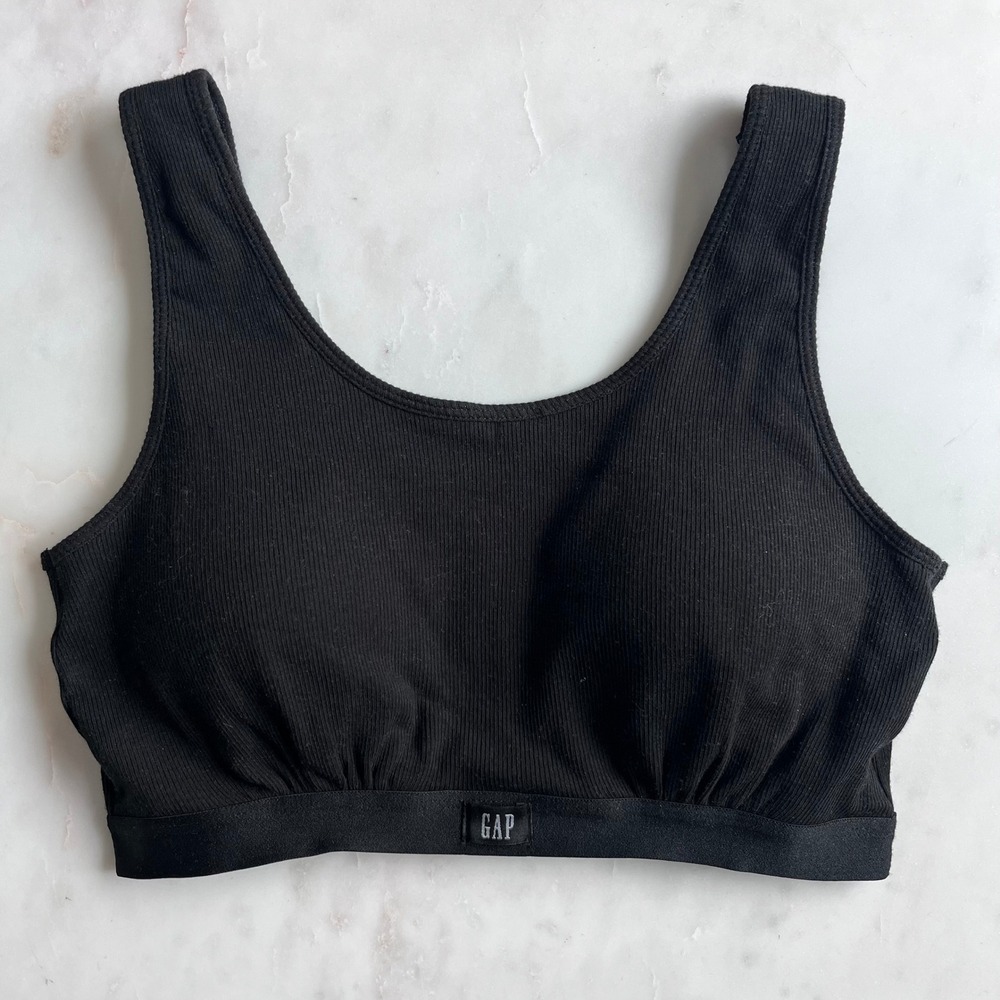 Gap Cotton Ribbed Scoop Neck Bralette in Black size large
